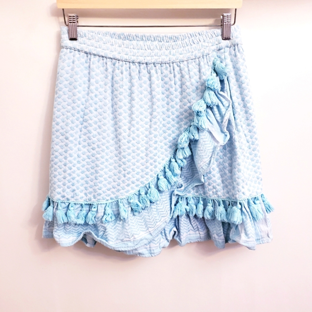 Cecilie Copenhagen Sonja Patterned Tassel Layered Pull On 100% Cotton Skirt Sz S